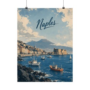 ナポリ旅行ポスター、ヴィンテージイタリア沿岸壁画 画像 2