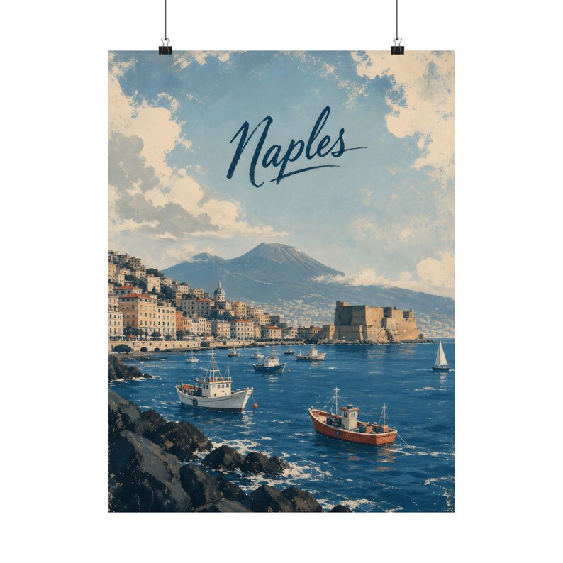 ナポリ旅行ポスター、ヴィンテージイタリア沿岸壁画 画像 2