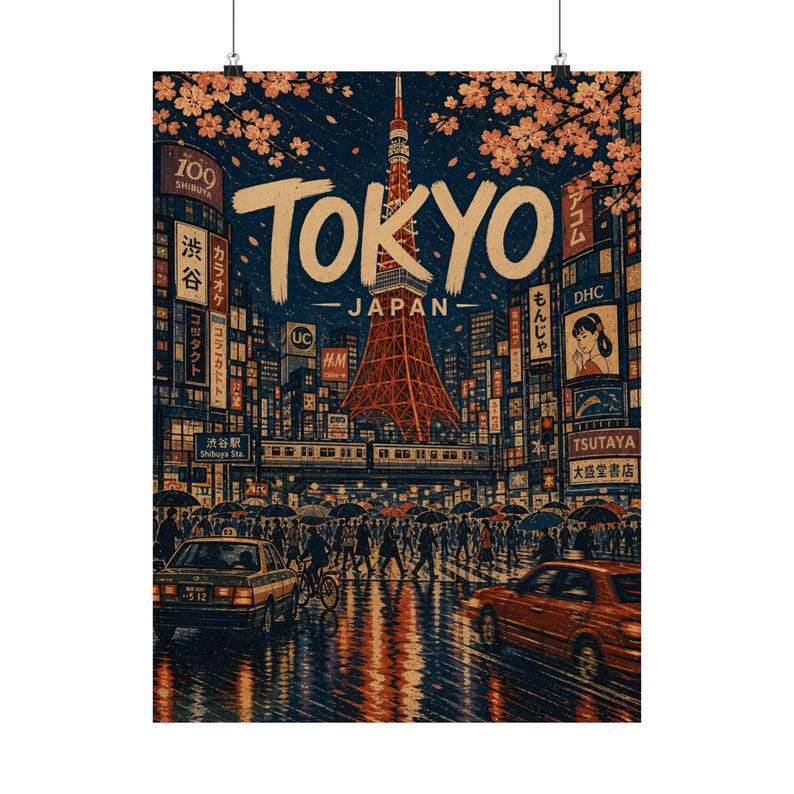 Tokyo Matte Poster, Japanese City Wall Art, Retro Travel Decor image 11