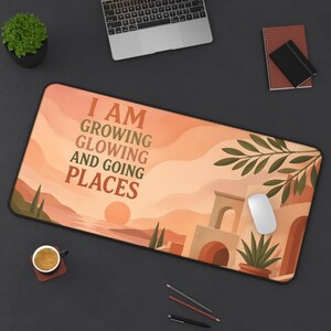 Motivational Desk Mat | Terracotta Sunset Mediterranean Scene, Uplifting Quote image 2