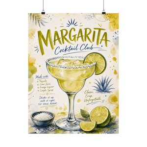Margarita Cocktail Club Print, Kitchen Bar Cart Wall Art, Drink Recipe Poster image 2