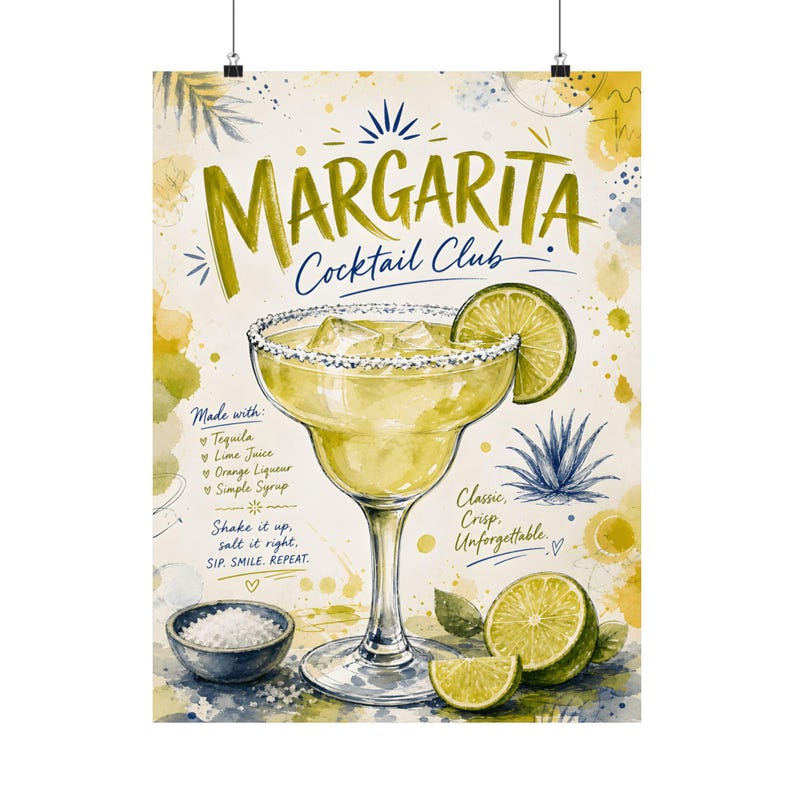 Margarita Cocktail Club Print, Kitchen Bar Cart Wall Art, Drink Recipe Poster image 2