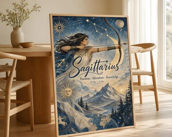 Sagittarius Zodiac Poster, Celestial Archer Astrology Wall Art