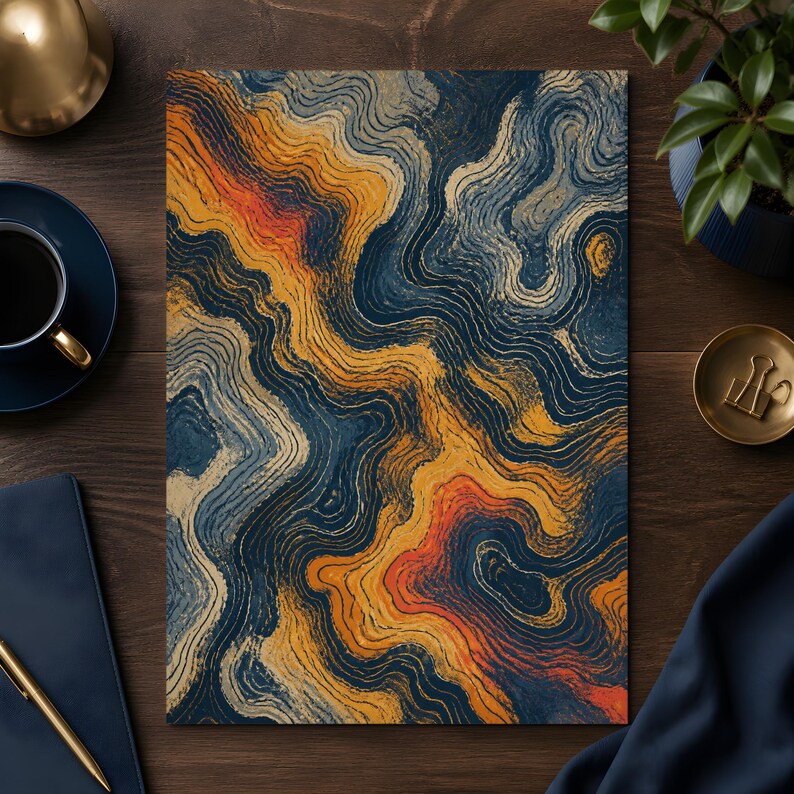 Abstract Topographic Map Wall Art, Earth Tones Ocean Waves Poster Print image 11