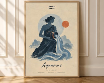 Aquarius Zodiac Poster, Vintage Astrology Wall Art, Water Bearer Decor