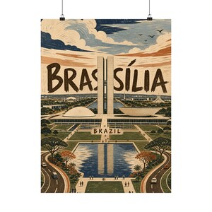 Brasília Poster, Brazil Travel Wall Art, Vintage Architectural Decor image 3