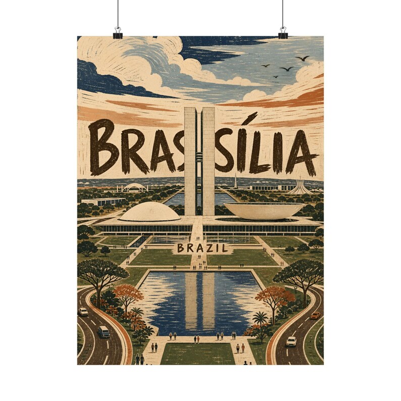Brasília Poster, Brazil Travel Wall Art, Vintage Architectural Decor image 3