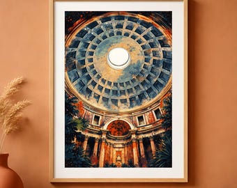 Roman Dome Illustration | Architectural Wall Art | Downloadable Prints | Vintage Travel Poster | Classical Interior Decor
