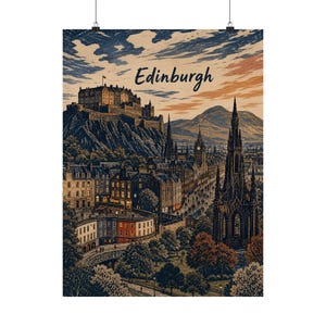 Póster de Edimburgo, arte de viaje con paisaje urbano escocés vintage imagen 10