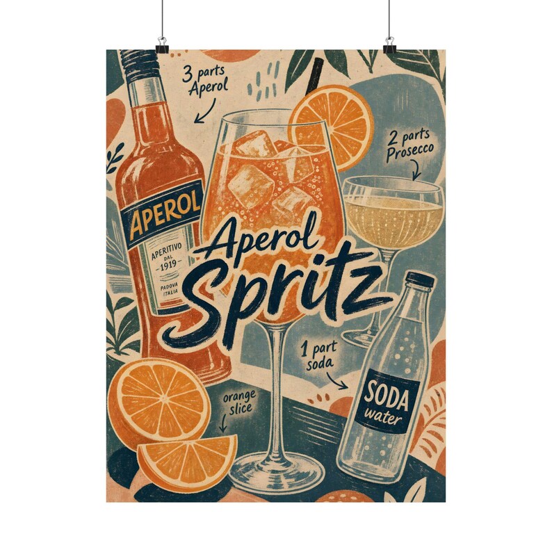 Aperol Spritz Poster, Wandbild mit skandinavischem Cocktailrezept Bild 11