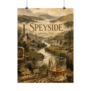 Póster de whisky de Speyside, arte mural de destilería escocesa, decoración vintage para clubes de whisky. imagen 2