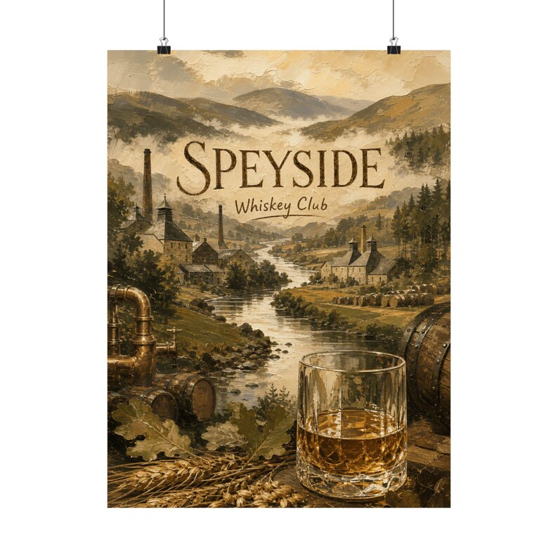 Póster de whisky de Speyside, arte mural de destilería escocesa, decoración vintage para clubes de whisky. imagen 2