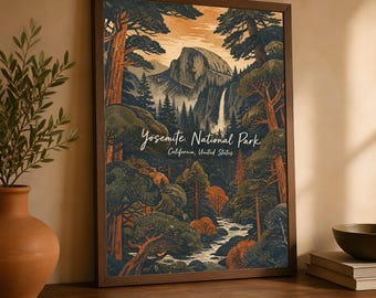 Yosemite National Park Poster, Vintage California Travel Wall Art