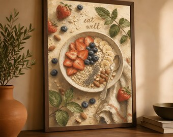Decorazione murale con ciotola per la colazione, poster "Mangia bene in cucina", decorazioni per la cucina con cibi sani