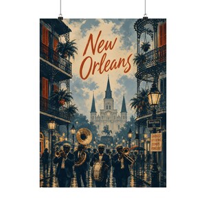 New Orleans Wall Art, French Quarter Jazz Band Travel Poster image 2