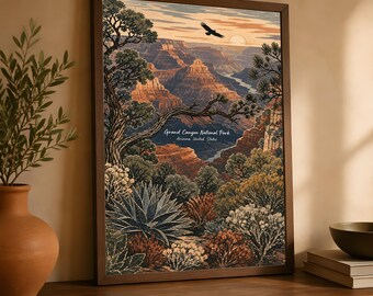 Grand Canyon Poster, Vintage Arizona National Park Wall Art