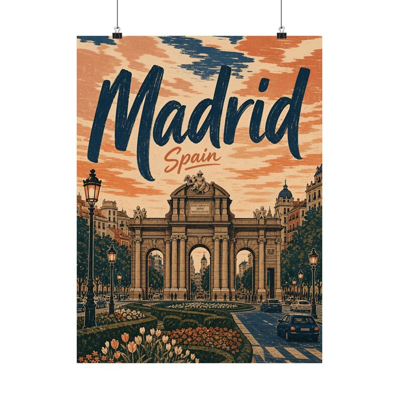 Madrid Travel Poster, Puerta de Alcalá Vintage Wall Art image 11