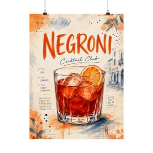 Negroni Cocktail Print, Italian Drink Recipe Wall Art, Bar Cart Decor Poster image 2