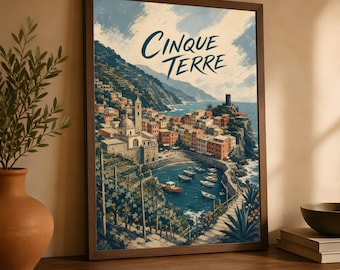 Cinque Terre Poster, Vintage Italian Riviera Travel Art