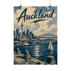 Arte mural de Auckland, póster de viaje del puerto de Nueva Zelanda imagen 9