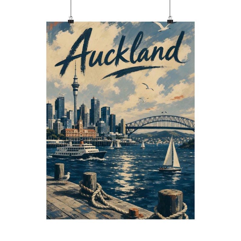 Arte mural de Auckland, póster de viaje del puerto de Nueva Zelanda imagen 9