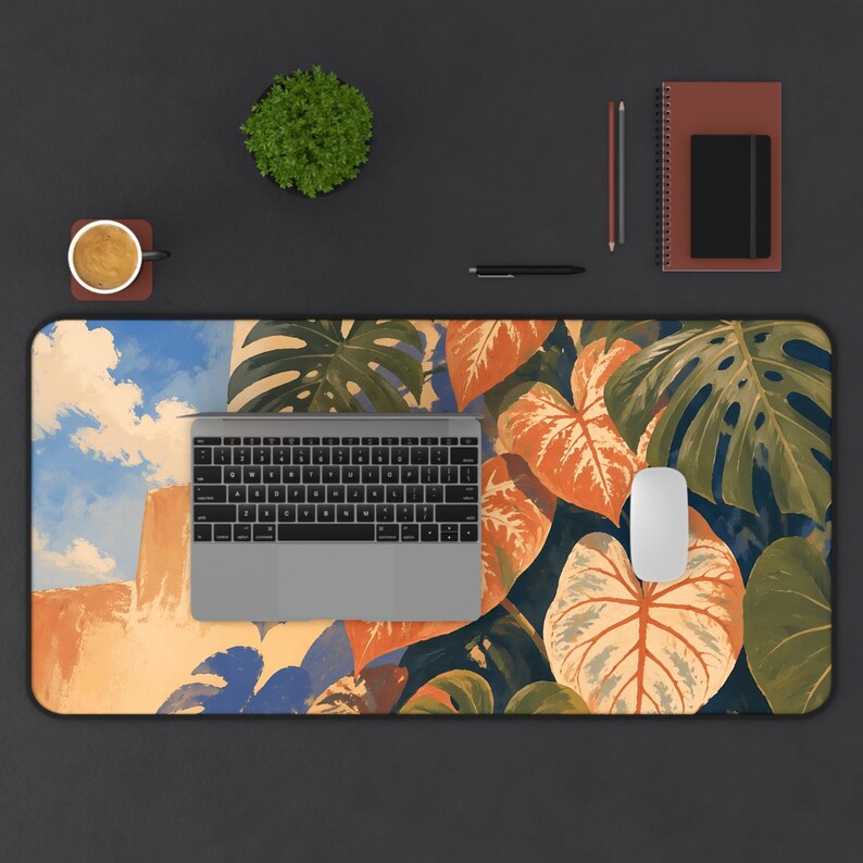 Alfombrilla de escritorio con hojas de monstera tropical / Alfombrilla de ratón con ilustración botánica de plantas imagen 5