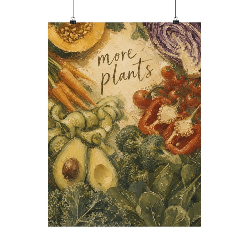 Vegetable Kitchen Poster, More Plants Food Art, Rustic Pantry Decor image 2