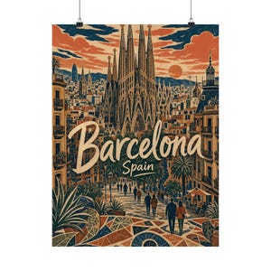 Barcelona-Poster, Sagrada Familia Reisekunst, Vintage-Stadtansicht von Spanien Bild 10