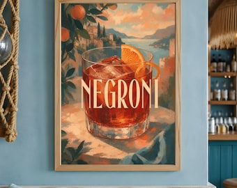 Negroni Cocktail Wall Art, Italian Aperitivo Drink Poster, Kitchen Bar Decor Print