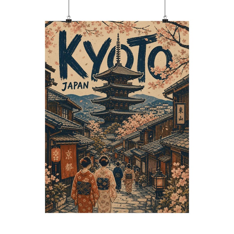 Kyoto Travel Poster, Japanese Pagoda Wall Art, Vintage Japan Decor image 4