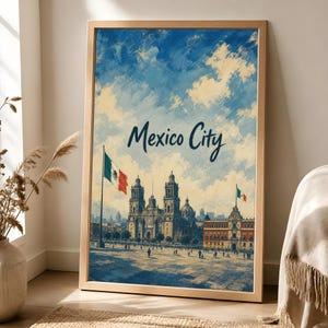 Reseaffisch i Mexico City, vintage väggkonst för Zócalo-katedralen bild 1