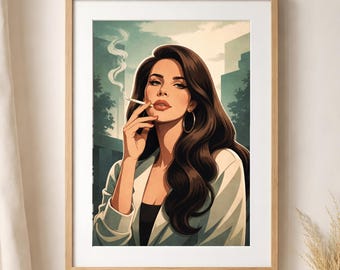 Femme Fatale Poster, Retro Noir Portrait Print, Vintage Cinema Decor