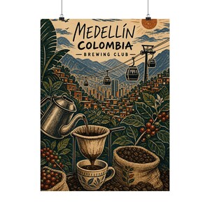 Medellín-Kaffee-Poster, kolumbianische Reisekunst, Vintage-Brauereiclub-Dekoration Bild 3