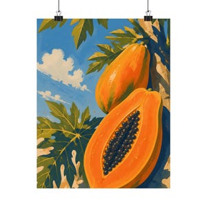 Papaya Poster, Tropical Fruit Wall Art Print, Vintage Botanical Kitchen Decor, Colorful Summer Poster image 5