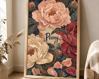 Peony Matte Poster, Vintage Floral Wall Art, Romantic Botanical Decor