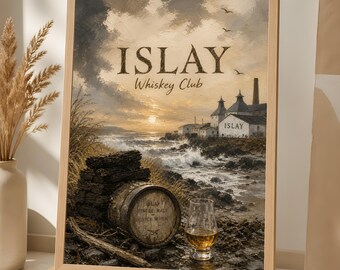 Islay Whiskey Poster, Scottish Coastal Distillery Wall Art