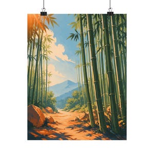 Bambuskogsväggkonst, japansk landskapsaffisch, zen-naturdekor bild 2