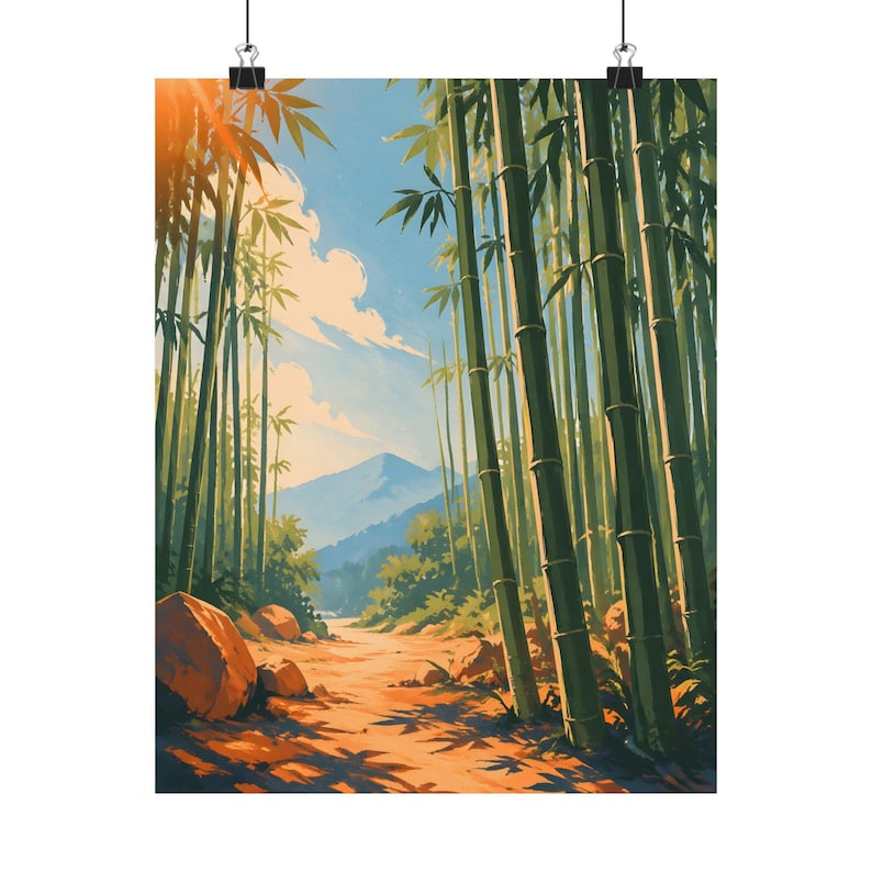 Bambuskogsväggkonst, japansk landskapsaffisch, zen-naturdekor bild 2