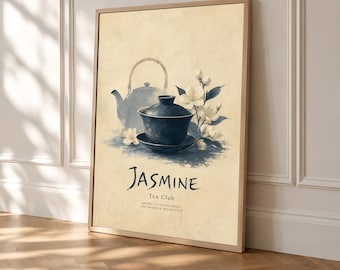 Jasmine Tea Poster, Vintage Botanical Kitchen Wall Art