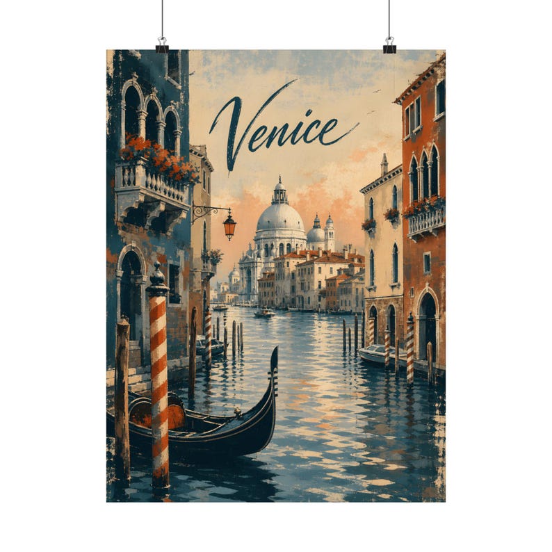 Venice Travel Poster, Vintage Italian Canal Wall Art image 2