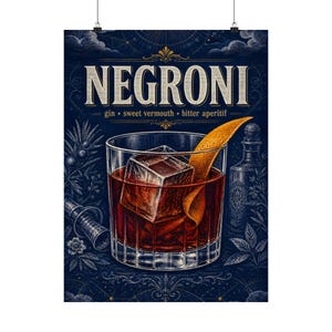 Negroni Cocktail Poster, Classic Drink Wall Art, Vintage Bar Decor Print image 2