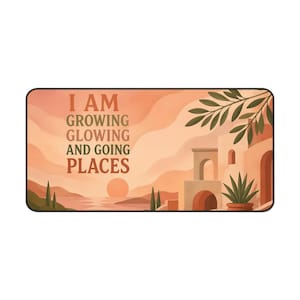 Motivational Desk Mat | Terracotta Sunset Mediterranean Scene, Uplifting Quote image 1