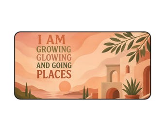 Motivational Desk Mat | Terracotta Sunset Mediterranean Scene, Uplifting Quote