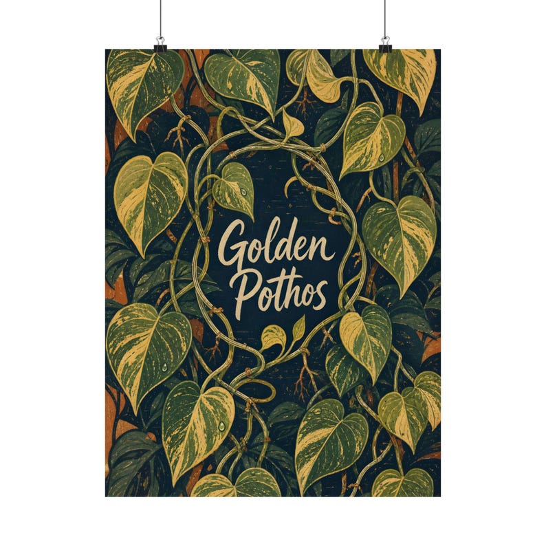 Gyllene Pothos-affisch, Vintage botanisk väggkonst, krukväxtdekor bild 2