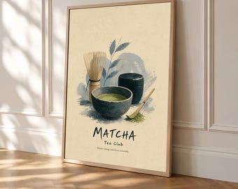 Matcha Wall Art, Japanese Tea Poster, Minimalist Kitchen Decor