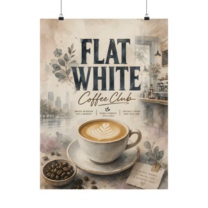 Lámina Flat White Coffee Club, arte mural para amantes del café, póster de decoración de cocina. imagen 5