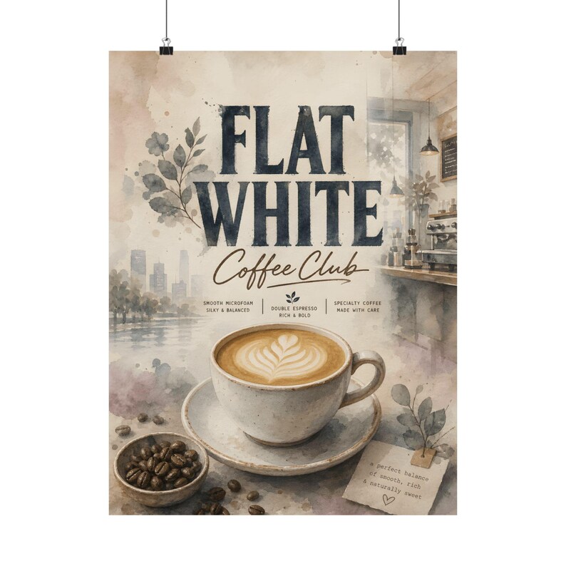 Lámina Flat White Coffee Club, arte mural para amantes del café, póster de decoración de cocina. imagen 5