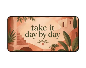 Take It Day By Day Desk Mat | Calming Mediterranean Illustration