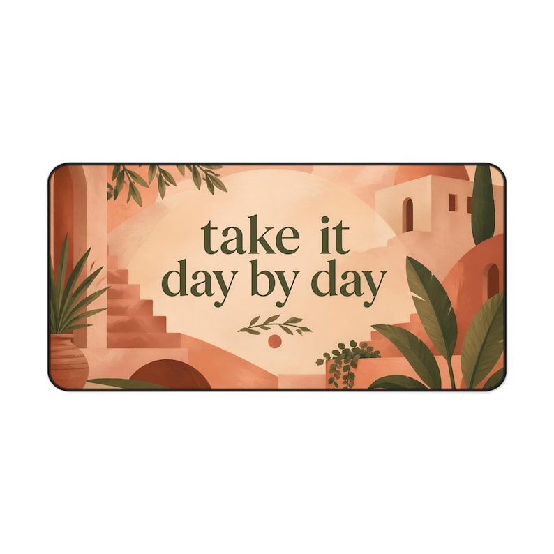 Take It Day By Day Desk Mat | Calming Mediterranean Illustration image 1