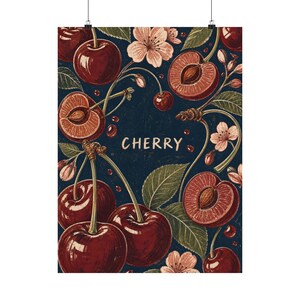 Cherry Matte Poster, Vintage Fruit Wall Art, Retro Kitchen Decor image 2